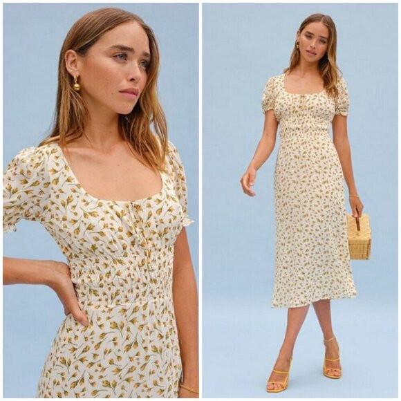 💕REFORMATION💕 Selby Dress ~ Blanche Floral Print 8 NWT - Picture 2 of 16